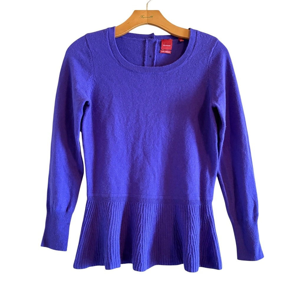 Y2K Saks Fifth Avenue‎ RED Purple 100% Cashmere Peplum Button Back Sweater Small